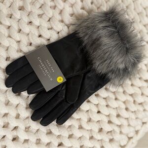 NWT Charter Club Black Gloves with Faux Fur Trim